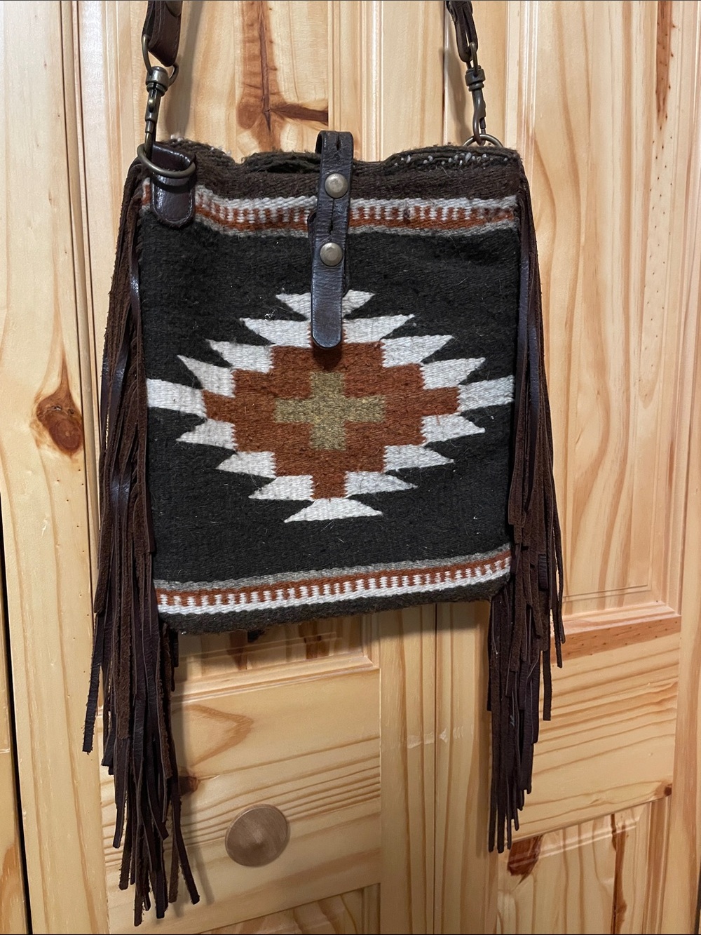 Southwestern Fringe Crossbody Bag in Black and Brown